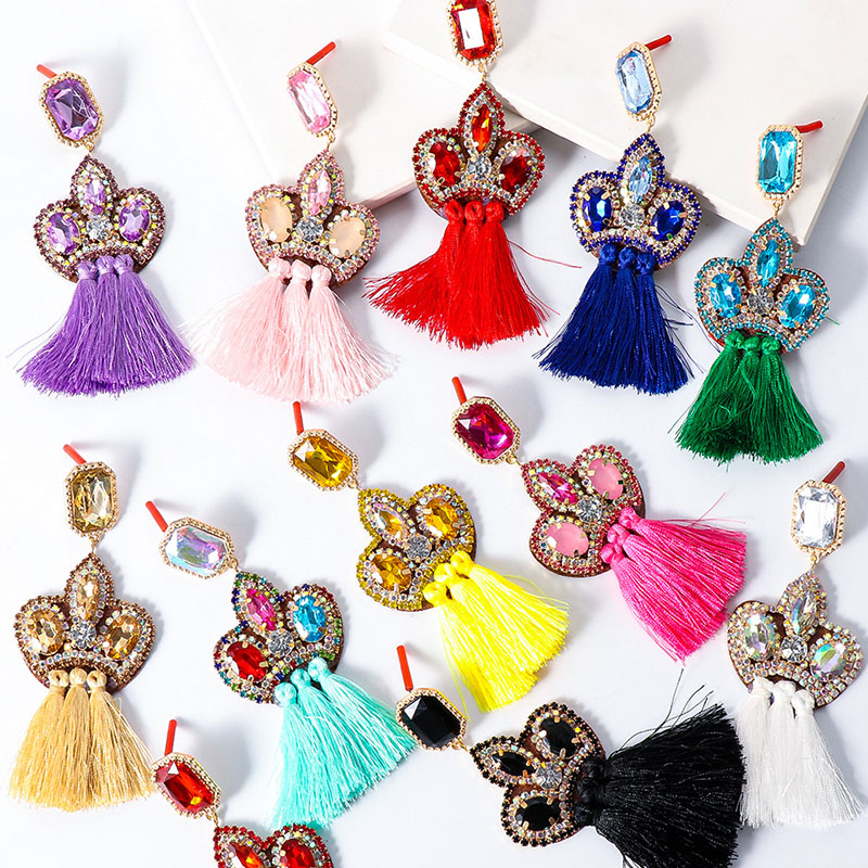 Bohemian Tassel Colorful Diamond-set Flower Female Earrings Distributor