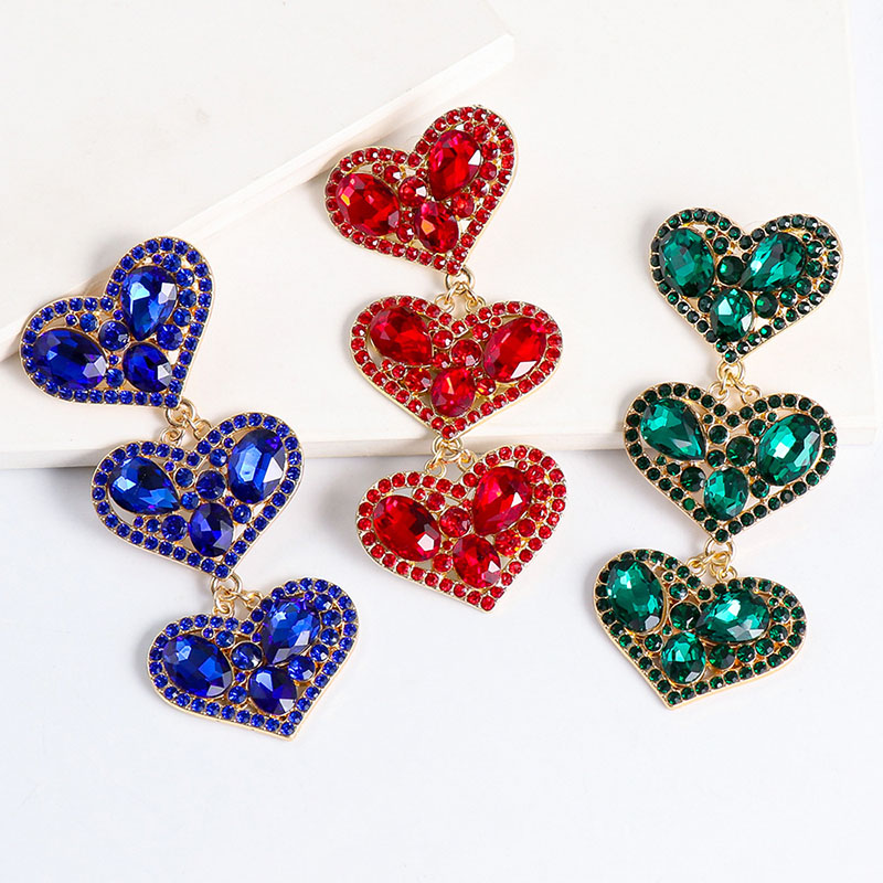 Vintage Alloy Geometric Heart-shaped Pendant Female Earrings With Diamonds Distributor