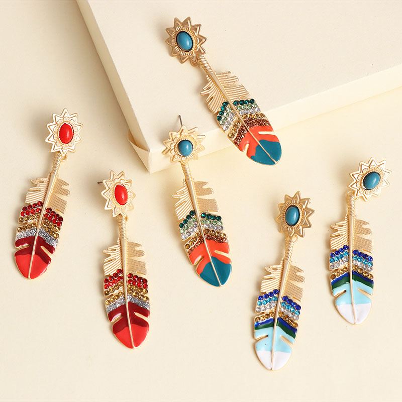 Ethnic Feather Earrings Colorful Oil Smear Earrings Supplier