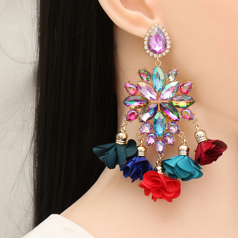 Bohemian Colorful Diamond Encrusted Flower Female Earrings Distributor