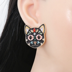 Creative Black Cat Colorful Cat Weird Earrings Halloween Ghost Festival Earrings Distributor