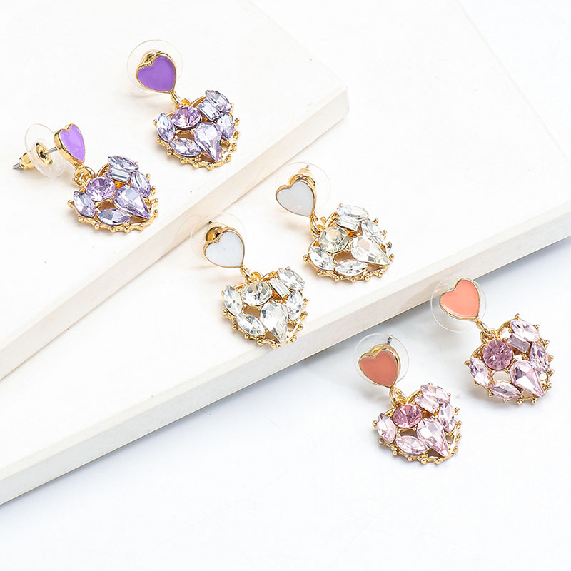 Geometric Heart-shaped Diamond-set Hollow Earrings For Women Distributor