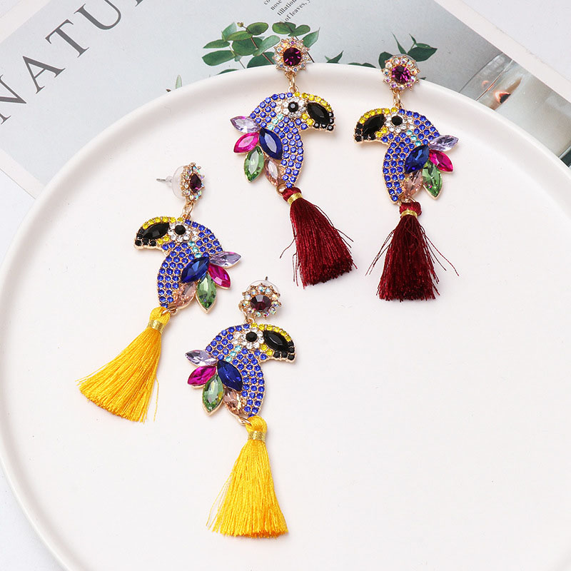 Parrot Stud Earrings With Diamonds Tassel Earrings Exaggerated Supplier