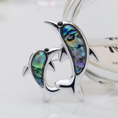 Wholesale Fashion Natural Abalone Shell Material Dolphin Animal Brooch