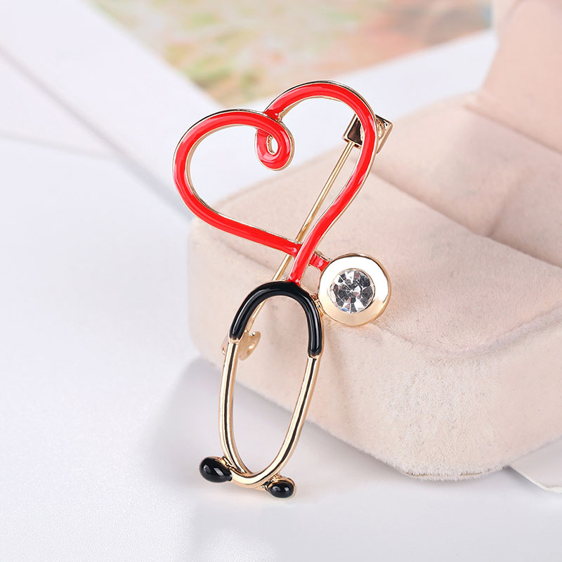 Wholesale Alloy Oil Dripping Love Thermometer Ecg Brooch Medical Corsage