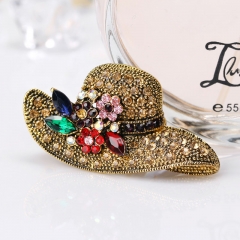 Wholesale Alloy Corsage With Diamonds Sun Hat Ancient Gold Brooch