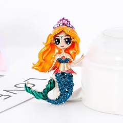 Wholesale Cartoon Fashion Animation Alloy With Diamonds Mermaid Drip Oil Brooch