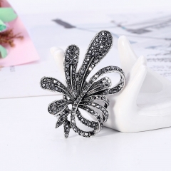 Wholesale Vintage Black Antique Silver Full Of Diamonds Brooch Bow Flower Pins
