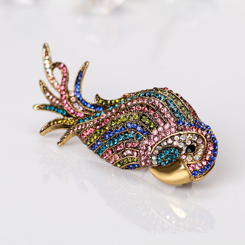 Wholesale Animal Brooch Fashion Colorful Diamond Parrot Corsage