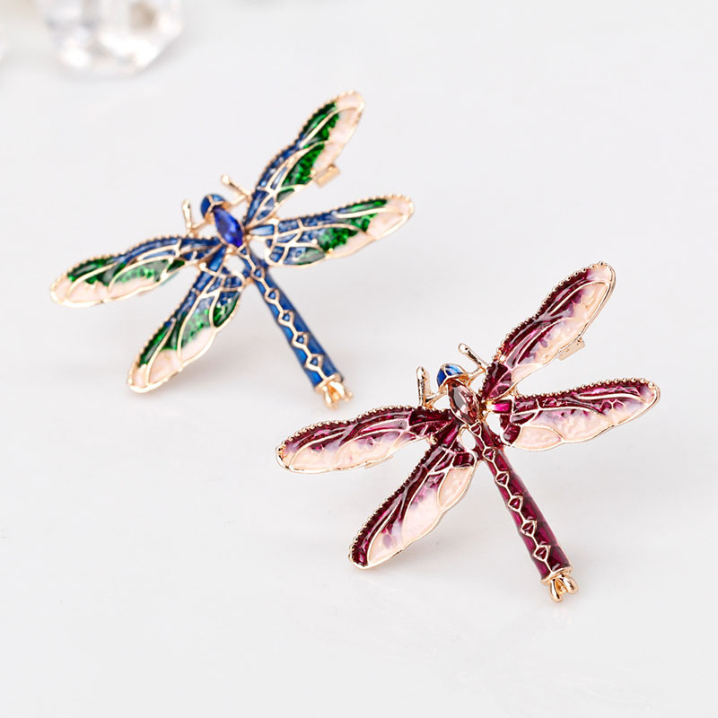 Wholesale Fashion Enamel Hundred Match Alloy With Diamond Dragonfly Brooch
