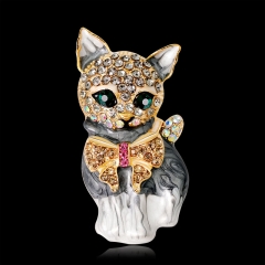 Wholesale Fashionable And Lovely Green-eyed Kitten Brooch Alloy Diamond Drip Oil Corsage