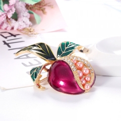 Wholesale Oil-dripping Pomegranate Plant Brooch Alloy With Diamonds Pearl Corsage