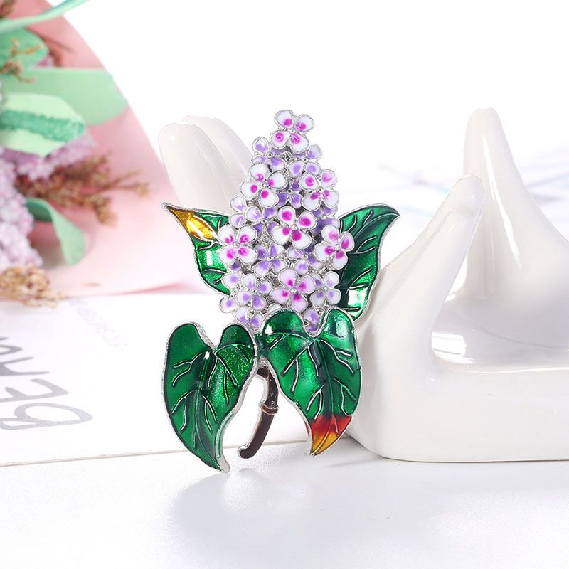Wholesale Chinese Style Purple Flower Brooch Alloy With Diamonds Drip Oil Plant Pins