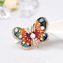 Wholesale Vintage Fashion Alloy With Diamonds Drip Oil Color Butterfly Brooch