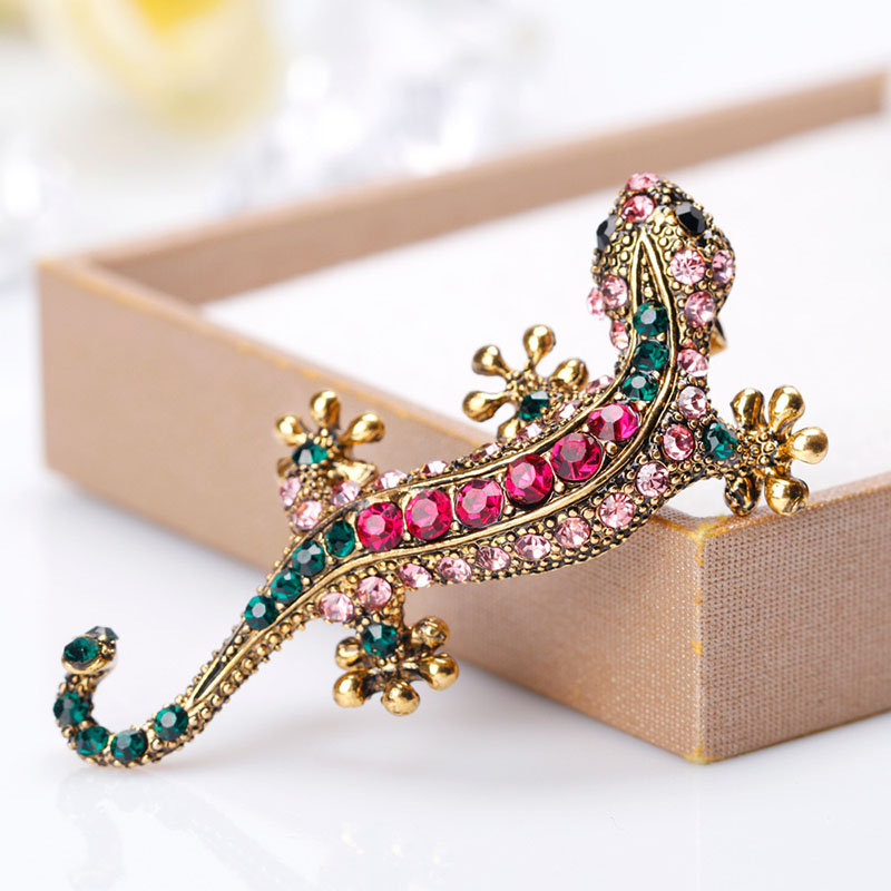 Wholesale Retro Personality Brooch Alloy Diamond Lizard Gecko Four-clawed Snake Diamond Corsage