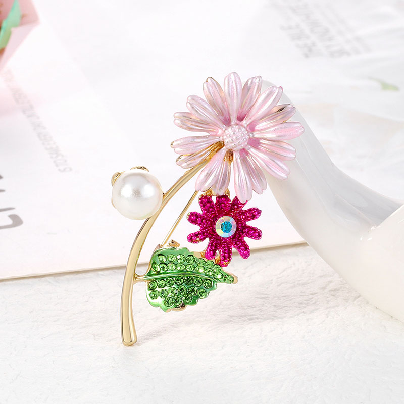 Wholesale Pink Flower Brooch Creative Fashion Alloy Oil Drip Flower Corsage