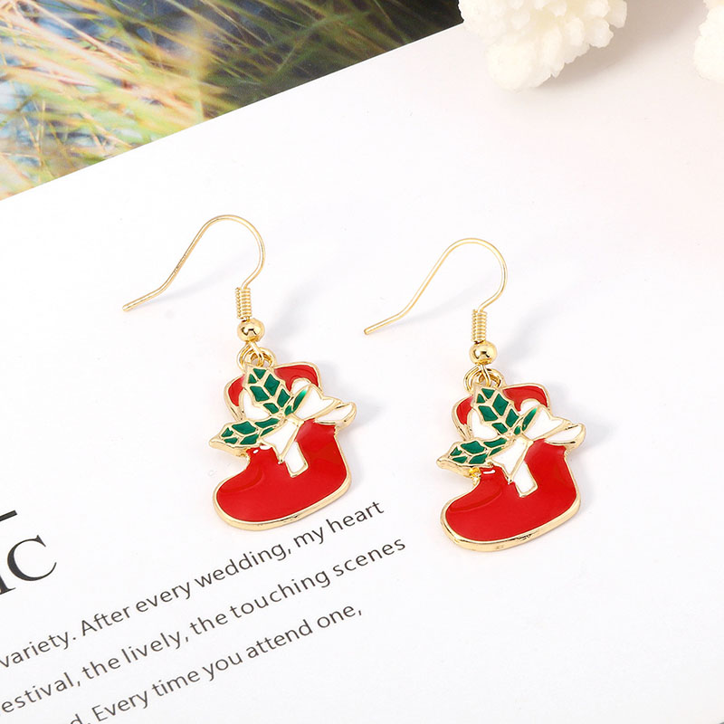 Wholesale Simple Christmas Stocking Earrings Alloy Oil Dripping Snowflake Earrings