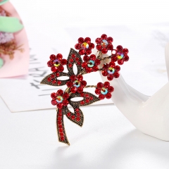 Wholesale Vintage Rhinestone Floral Leaf Corsage Chinese Red Creative Brooch