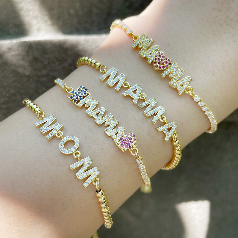 Wholesale Mother's Day Bracelet Creative Inlaid Zircon Letters MAMA Stitching Drawer Bracelet Vendors