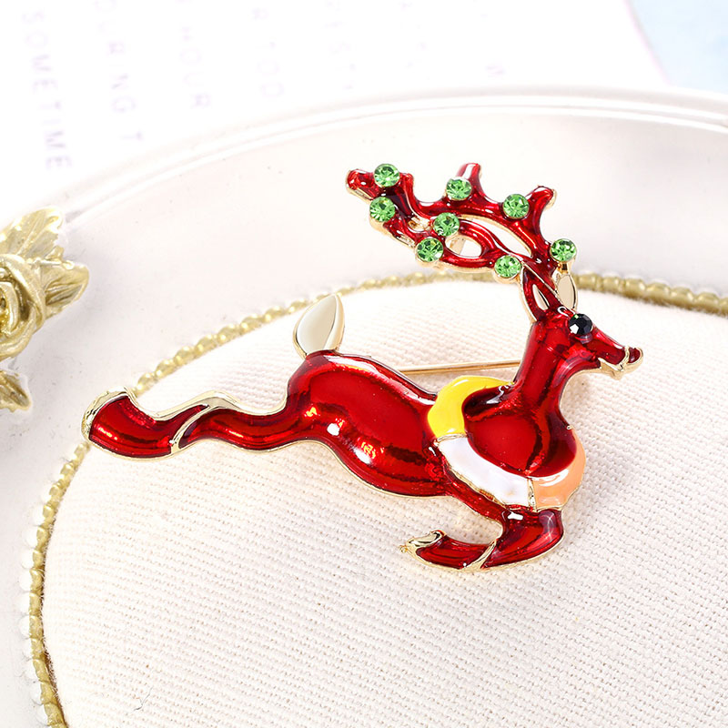 Wholesale Fashion Creative Red Christmas Moose Brooch