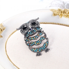 Wholesale Vintage Owl Alloy Blue Color Diamond Pins