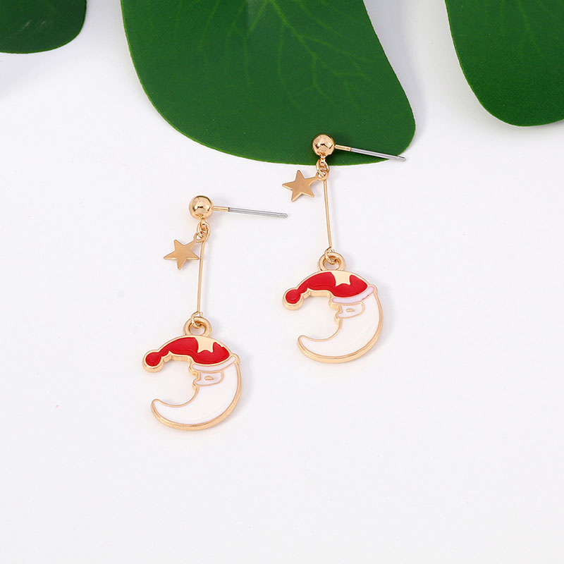 Wholesale Star And Moon Earrings Santa Claus Earrings Alloy Oil Dripping Moon