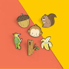 Wholesale Jewelry Cute Little Monkey Woodpecker Banana Brooch Baked Lacquer Badge