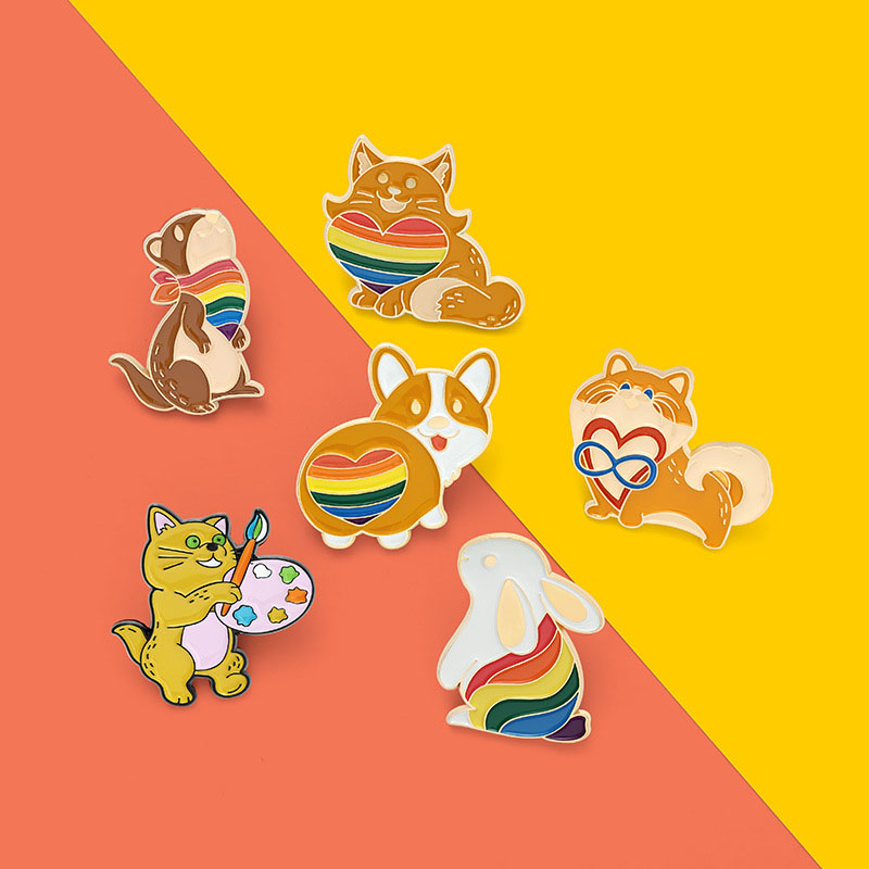 Wholesale Jewelry Cute Rabbit Rainbow Cat Pin