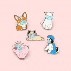 Wholesale Jewelry Creative Wearing A Mask Cute Little Pink Pig Little Yellow Dog Brooch