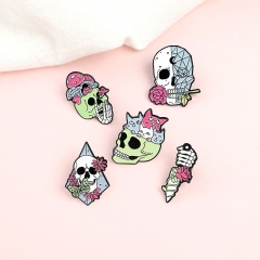 Wholesale Jewelry Creative Skull Rose Brooch Baked Lacquer Badge