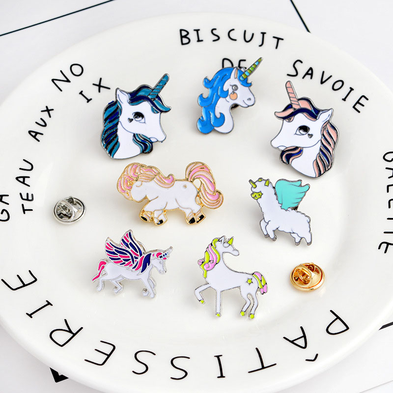 Wholesale Cartoon Cute Unicorn Sheep Alloy Baking Lacquer Brooch