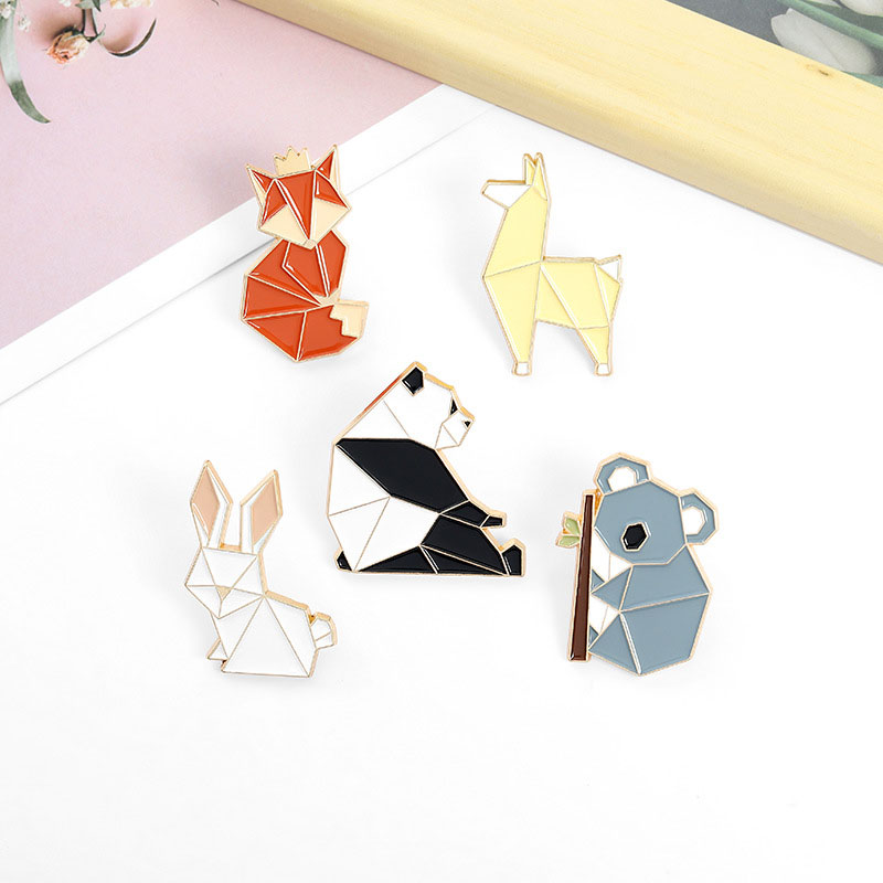 Wholesale Jewelry Origami Brooch Red Fox Panda Rabbit Badge