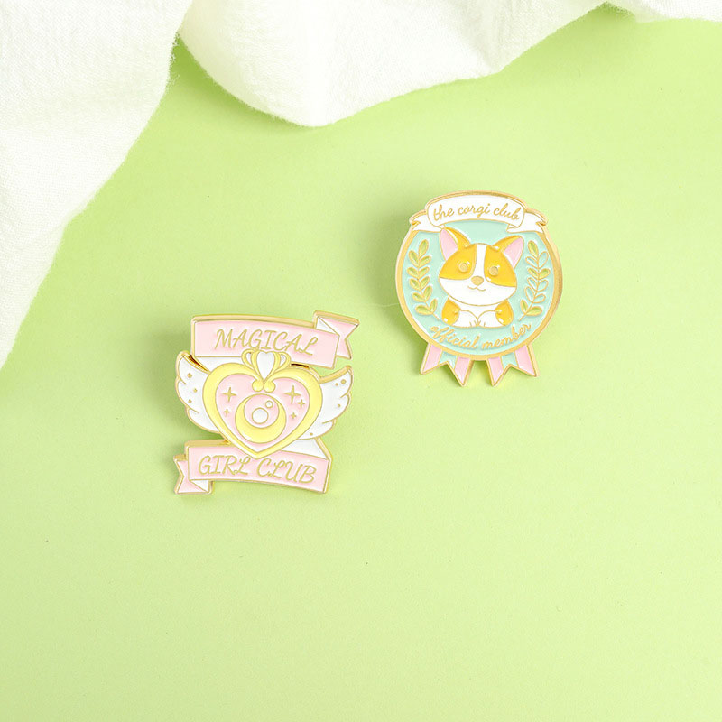 Wholesale Jewelry Little Yellow Dog Heart-shaped Wings Letters Baked Lacquer Pin Badge