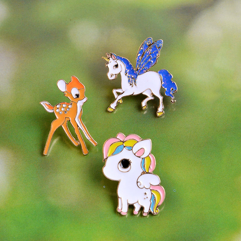 Wholesale Cartoon Cute Alloy Colorful Unicorn Deer Brooch