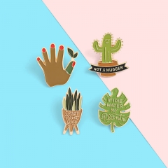 Wholesale Creative Cactus Leaves Palm Brooch Baked Lacquer