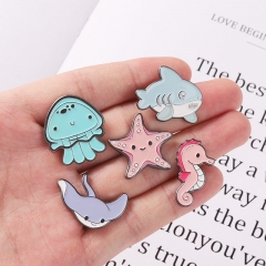 Wholesale Jewelry Q Version Of The Shark Jellyfish Seahorse Brooch Metal Badge