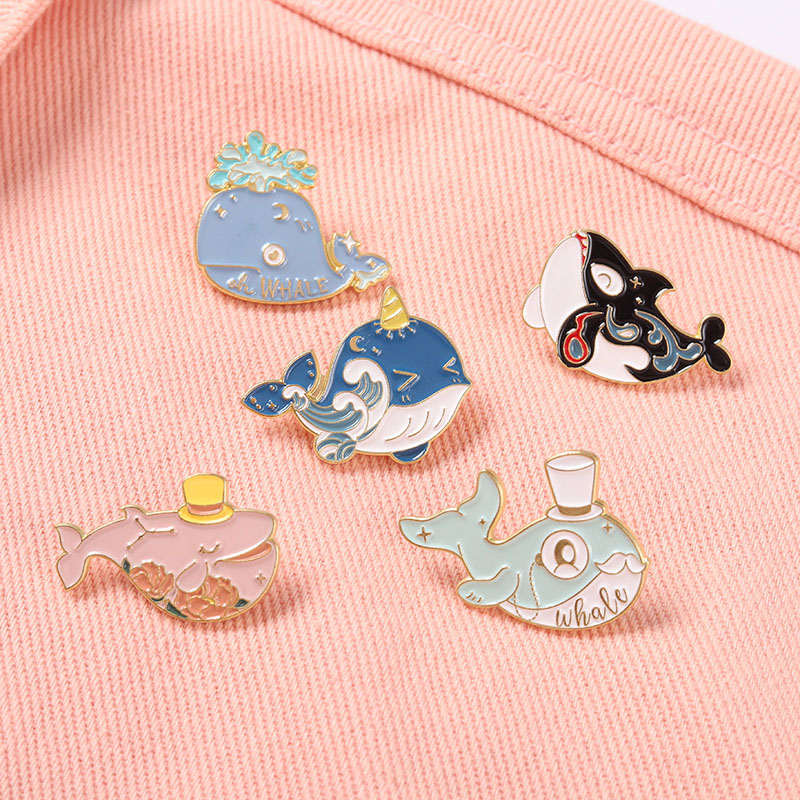 Wholesale Jewelry Whale Brooch Blue Metal Badge Rose Pink