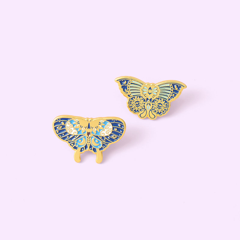 Wholesale Jewelry Design Alloy Brooch Blue Butterfly Baked Lacquer Badge