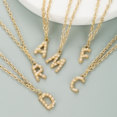 Colored Gemstone Copper Plated Real Gold 26 Letters Alphabet Chain Necklace Manufacturer