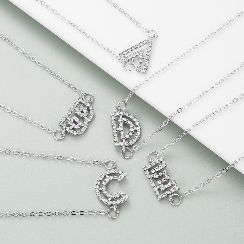 Alloy Double Row Full Diamond Silver Hip Hop Locking Chain Alphabet Necklace Manufacturer