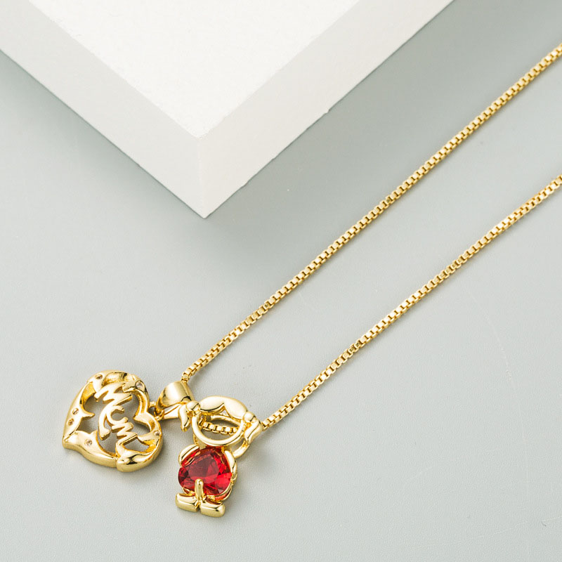 Hollow Heart Mom 18k Gold Plated Ruby Necklace Clavicle Chain Manufacturer