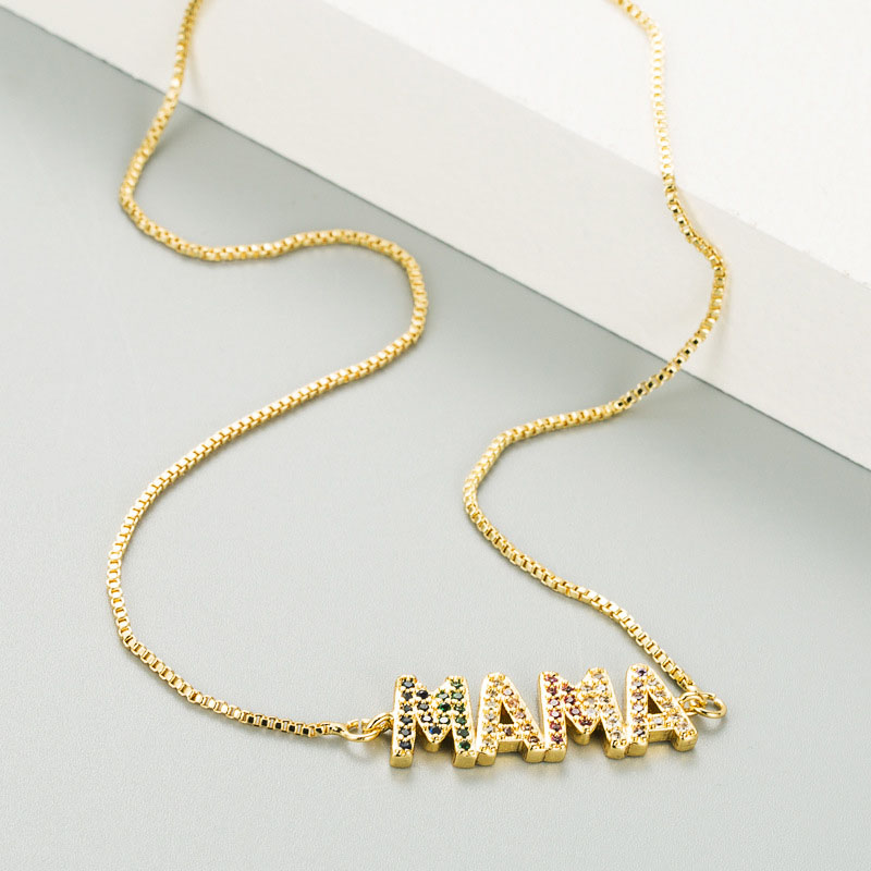 Solid Copper With Colored Zirconia Mama Necklace Mother's Day Manufacturer