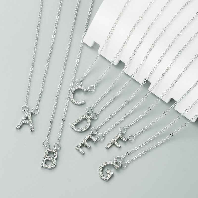 26 English Letters Necklace Alloy Rhinestone Plated Clavicle Chain Manufacturer