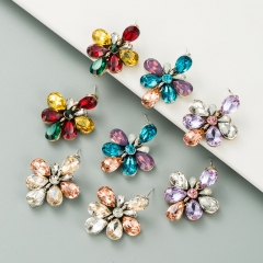 Colorful Diamond Flower Alloy With Rhinestone Temperament Silver Pin Earrings Manufacturer