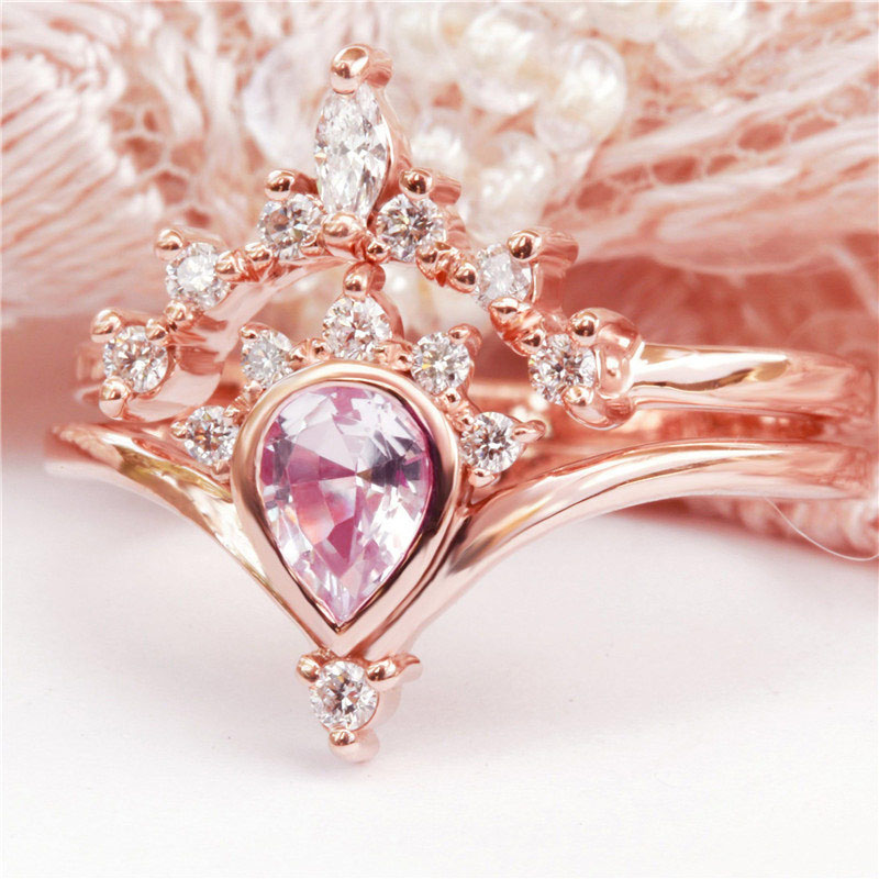 Crown Ring Copper Plated Rose Gold With Pink Diamond Zirconia Distributor