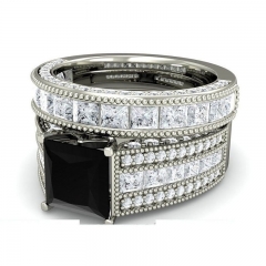 Black Square Diamond Zirconia Ring Silver Plated Couple Supplier