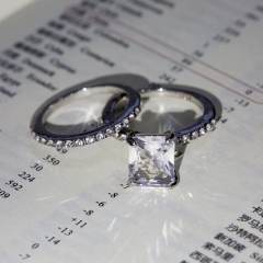 Simulated Diamond Engagement Wedding Ring Silver Plated With Rhinestones Supplier