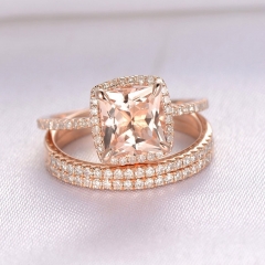 Set Ring Square Diamond Trio Copper Rose Gold Plated With Zirconia Supplier