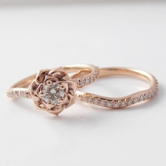 Wave-shaped Rose Ring Copper Rose Gold Plated Zirconium Imitation Diamonds Supplier