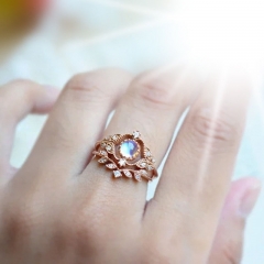 Moonstone Ring Copper Plated Rose Gold Zircon Supplier